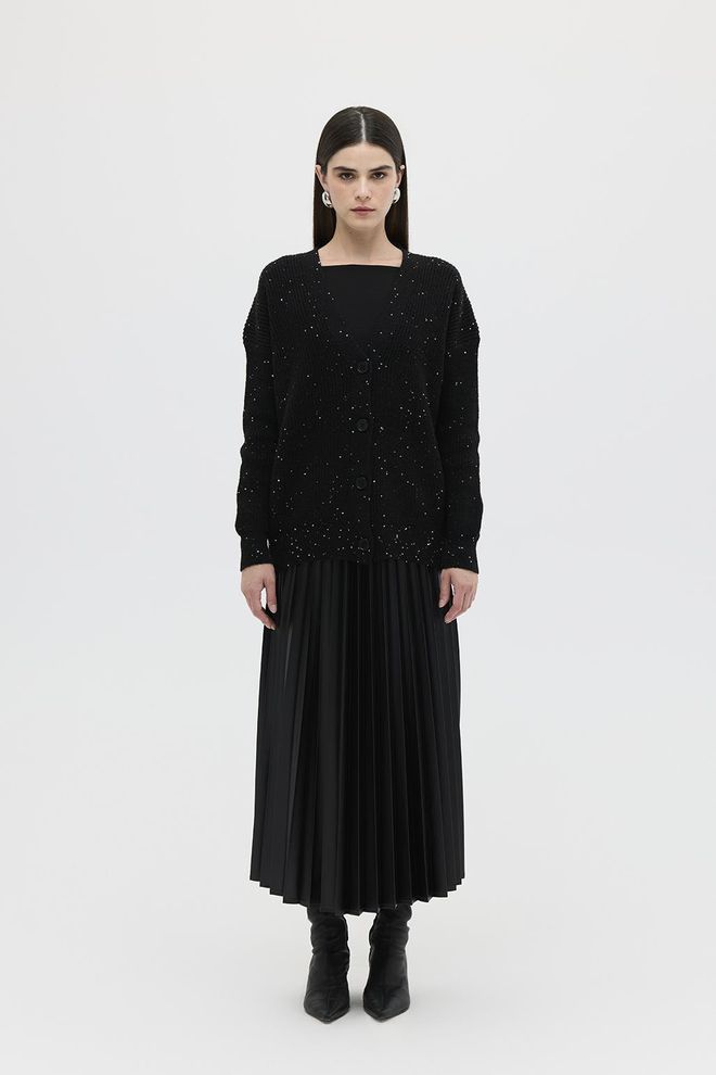 Kadriye Baştürk Sweater Cardigan With Sequin Transition Black Wholesale Clothing Casual