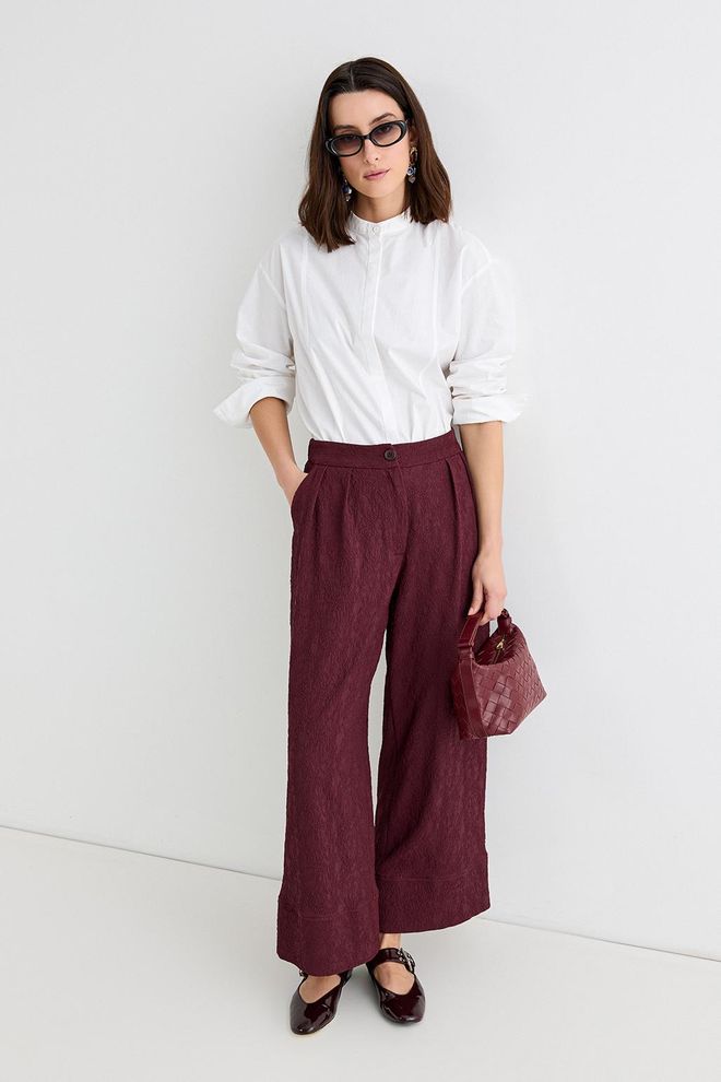 Kadriye Baştürk Dokulu Culotte Pantolon Bordo Toptan Giyim Gündelik