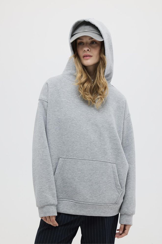 Kadriye Baştürk Kapüşonlu Sweatshirt Gri Toptan Giyim Gündelik