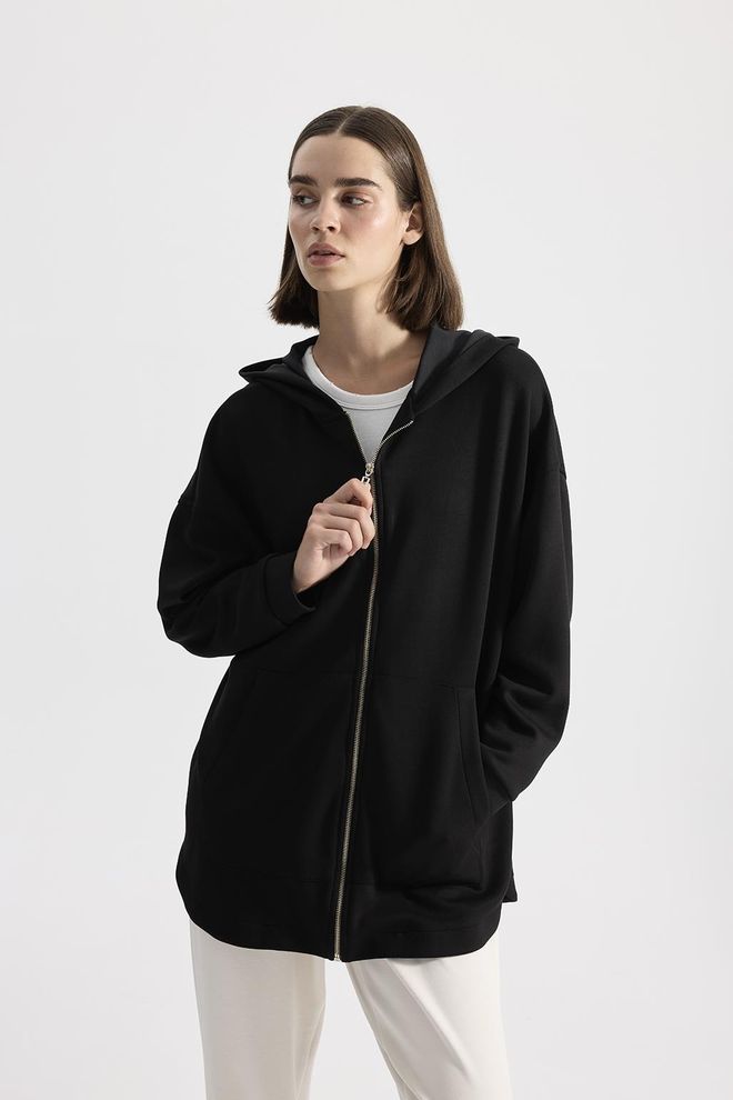 Kadriye Baştürk Modal Strickjacke Mit Kapuze Schwarz Großhandelskleidung 0