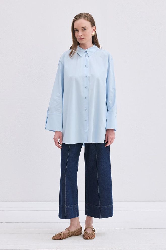 Kadriye Baştürk Chemise À Revers Madelin Bleue Vêtements en gros Décontracté