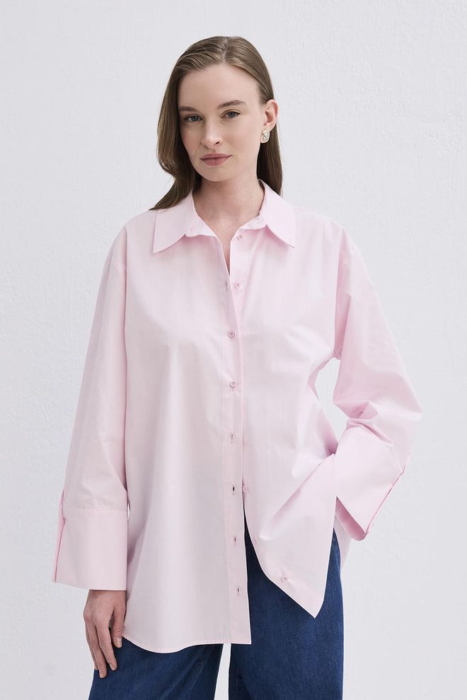 Kadriye Baştürk Chemise À Revers Madelin Rose Vêtements en gros Décontracté