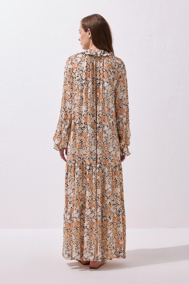 Kadriye Baştürk Maxi Obleka Diane Ruffle Iz Viskoze Mehko Oranžna Oblačila na debelo 5