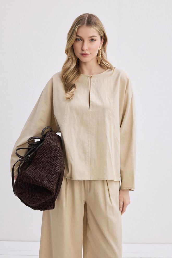 Kadriye Baştürk Chemise Modern Muse En Lin Naturel Vêtements en gros Décontracté