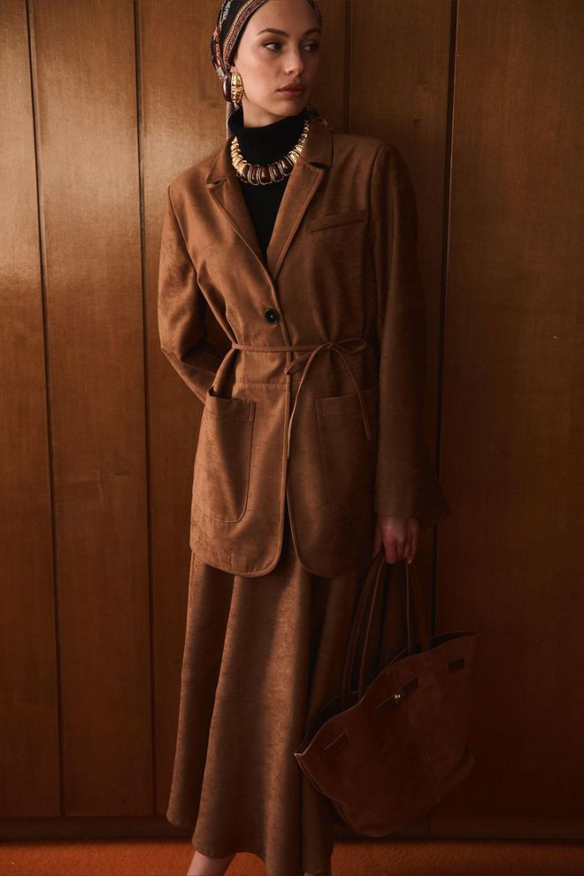 Kadriye Baştürk Suede Lenin Shoulder Bag Tan Wholesale Clothing 3