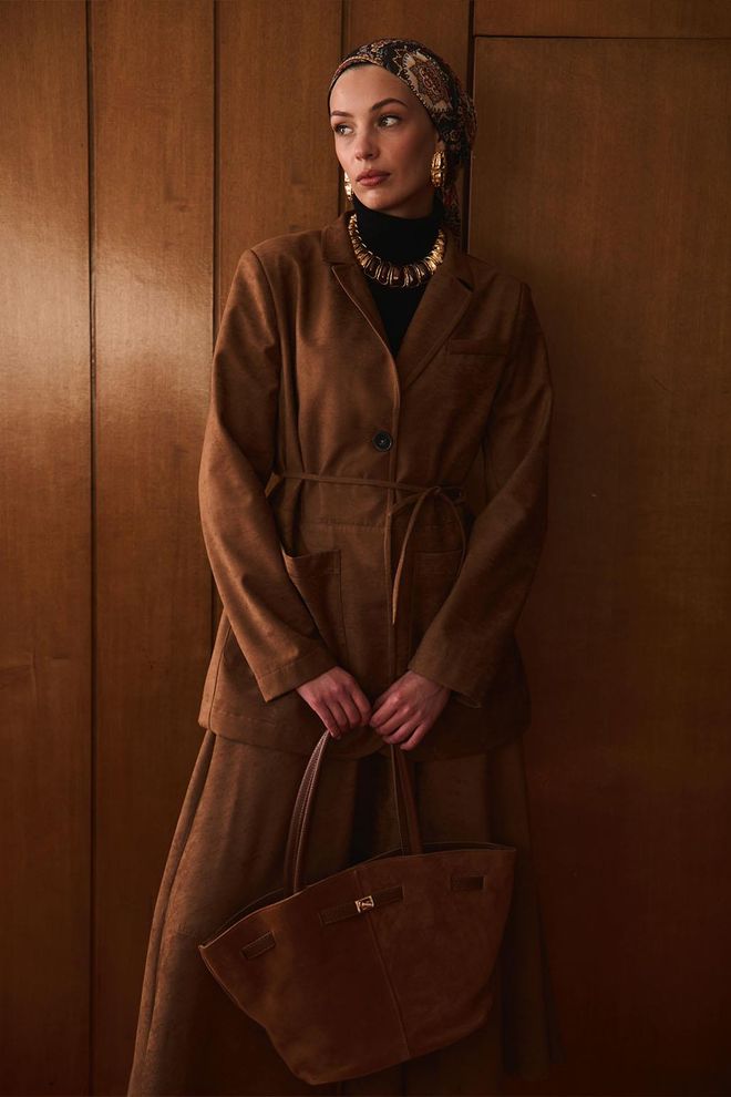 Kadriye Baştürk Suede Lenin Shoulder Bag Tan Wholesale Clothing 1