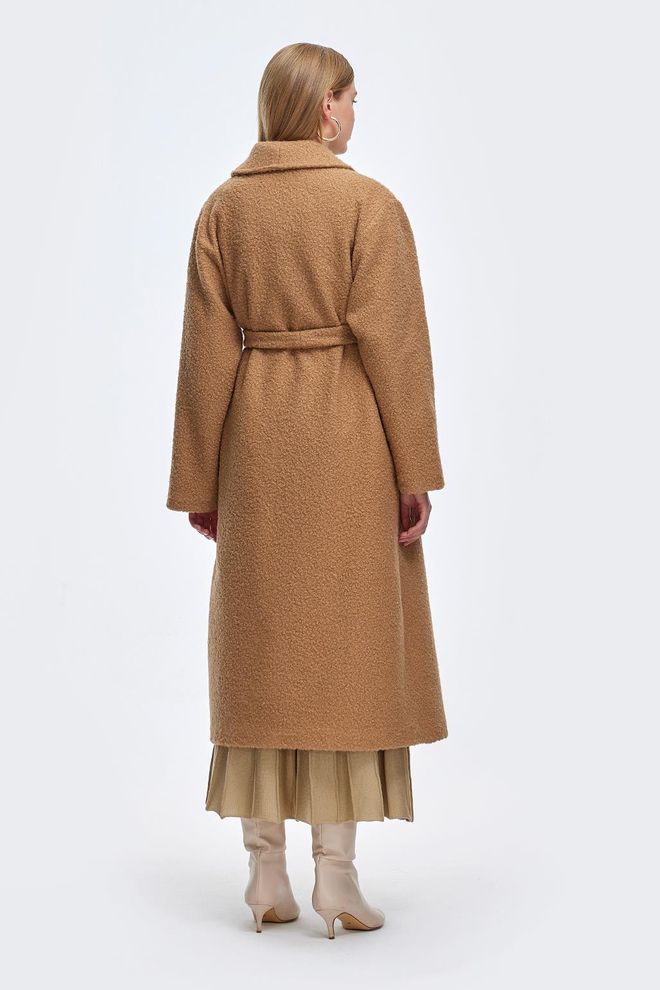 Kadriye Baştürk Kürk Cepli Buklet Kaban Camel Toptan Giyim Gündelik
