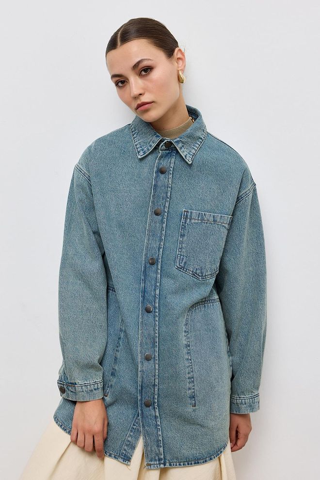 Kadriye Baştürk Cepli Denim Ceket Mavi Toptan Giyim Gündelik