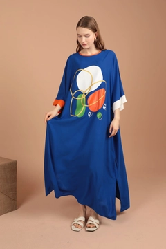 A wholesale clothing model wears kam13179-viscose-fabric-printed-women's-casual-dress-saks, Turkish wholesale Dress of Kaktus Moda