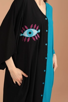 A wholesale clothing model wears kam13178-viscose-fabric-eye-embroidered-women's-dress-turquoise, Turkish wholesale Dress of Kaktus Moda