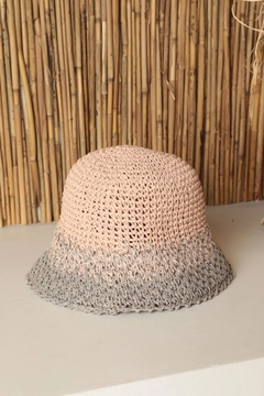 A wholesale clothing model wears kam13568-hand-knitted-women's-hat-powder, Turkish wholesale Hat of Kaktus Moda
