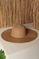 A wholesale clothing model wears kam13581-full-stone-wide-women's-straw-hat-camel, Turkish wholesale  of 