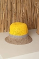 A wholesale clothing model wears kam13591-hand-knitted-women's-hat-yellow, Turkish wholesale  of 