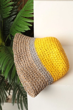 A wholesale clothing model wears kam13591-hand-knitted-women's-hat-yellow, Turkish wholesale Hat of Kaktus Moda