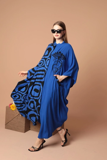 A wholesale clothing model wears  Viscose Fabric Embroidered Women's Dress - Saks
, Turkish wholesale Dress of Kaktus Moda
