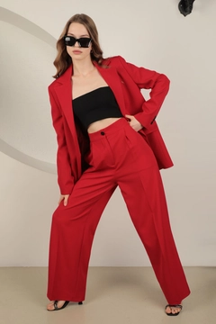 عارض ملابس بالجملة يرتدي kam13245-atlas-fabric-women's-palazzo-trousers-red، تركي بالجملة بنطال من Kaktus Moda
