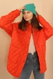 A wholesale clothing model wears 27894-coat-orange, Turkish wholesale  of 