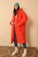 Ένα μοντέλο χονδρικής πώλησης ρούχων φοράει 35563-coat-orange, τούρκικο  χονδρικής πώλησης από 