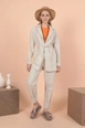 A wholesale clothing model wears kam11369-linen-striped-jacket-tan, Turkish wholesale  of 