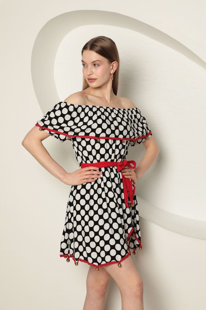 Ilia Viscose Fabric Madonna Collar Women's Mini Dress Black Wholesale Clothing Viscose