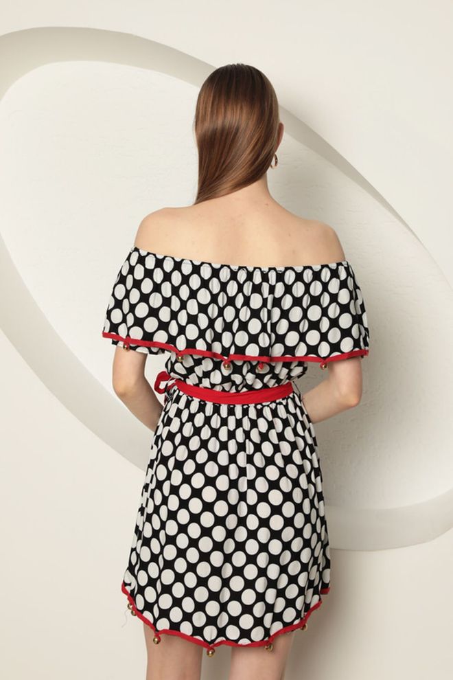 Ilia Viscose Fabric Madonna Collar Women's Mini Dress Black Wholesale Clothing Spring