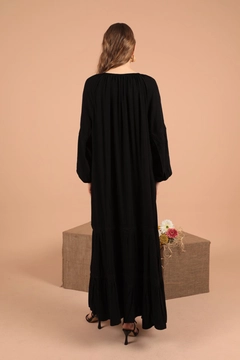 A wholesale clothing model wears kam13319-viscose-fabric-lace-funny-casual-women's-dress-black, Turkish wholesale Dress of Kaktus Moda