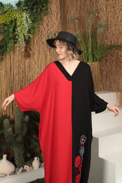 A wholesale clothing model wears kam12987-viscose-fabric-embroidered-women's-dress-red, Turkish wholesale Dress of Kaktus Moda
