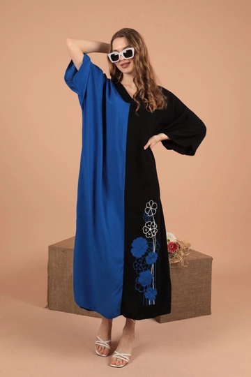 A wholesale clothing model wears  Viscose Fabric Embroidered Women's Dress - Saks
, Turkish wholesale Dress of Kaktus Moda