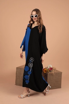 A wholesale clothing model wears kam13026-viscose-fabric-embroidered-women's-dress-saks, Turkish wholesale Dress of Kaktus Moda