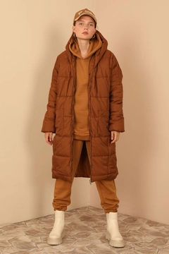 عارض ملابس بالجملة يرتدي 24080 - Coat - Brown، تركي بالجملة معطف من Kaktus Moda