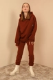 A wholesale clothing model wears 24374-sweatshirt-brown, Turkish wholesale  of 