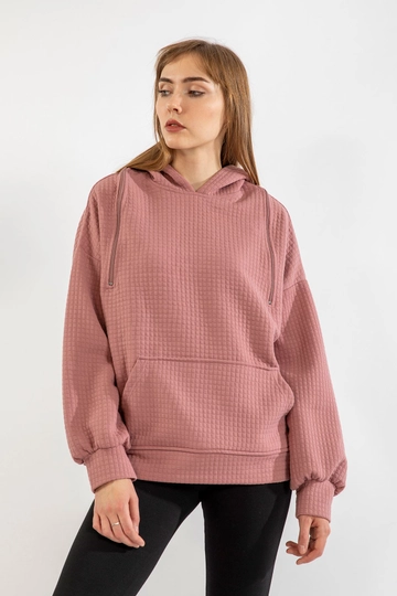 A wholesale clothing model wears  Sweatshirt - Powder Pink
, Turkish wholesale Hoodie of Kaktus Moda