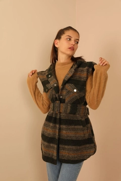 A wholesale clothing model wears 26495 - Vest - Mink, Turkish wholesale Vest of Kaktus Moda