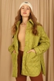 A wholesale clothing model wears 27895-coat-olive-green, Turkish wholesale  of 