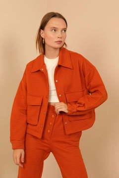 A wholesale clothing model wears 22349 - Jacket - Cinnamon, Turkish wholesale Jacket of Kaktus Moda