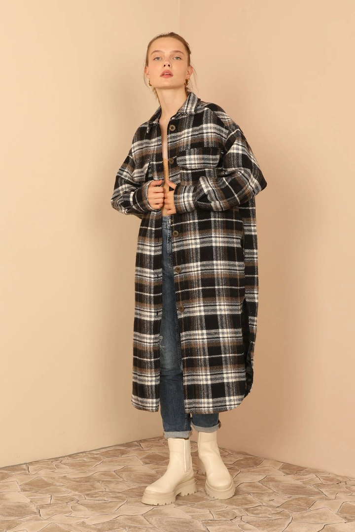 Un model de îmbrăcăminte angro poartă 22408 - Jacket - Brown, turcesc angro Sacou de Kaktus Moda