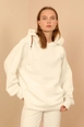 A wholesale clothing model wears 22541-sweatshirt-ecru, Turkish wholesale  of 