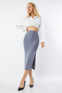 Ένα μοντέλο χονδρικής πώλησης ρούχων φοράει 22692 - Skirt - Baby Blue, τούρκικο Φούστα χονδρικής πώλησης από Kaktus Moda