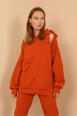 A wholesale clothing model wears 23476-sweatshirt-cinnamon, Turkish wholesale  of 