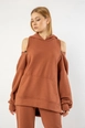A wholesale clothing model wears 23659-sweatshirt-brick-red, Turkish wholesale  of 