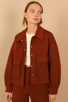 Veleprodajni model oblačil nosi 23848 - Jacket - Brown, turška veleprodaja Jakna od Kaktus Moda