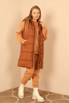 A wholesale clothing model wears 30960 - Vest - Brown, Turkish wholesale Vest of Kaktus Moda