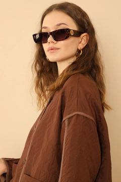A wholesale clothing model wears KAM10469 - Jacket - Brown, Turkish wholesale Jacket of Kaktus Moda