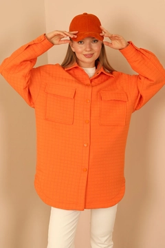 Модел на дрехи на едро носи KAM10477 - Shirt - Orange, турски едро Риза на Kaktus Moda