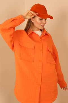 A wholesale clothing model wears KAM10477 - Shirt - Orange, Turkish wholesale Shirt of Kaktus Moda