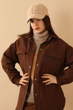 A wholesale clothing model wears KAM10484 - Shirt - Brown, Turkish wholesale Shirt of Kaktus Moda