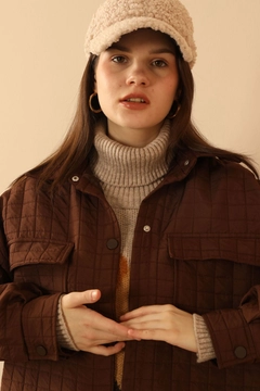 Модел на дрехи на едро носи KAM10484 - Shirt - Brown, турски едро Риза на Kaktus Moda