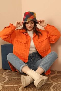 Un model de îmbrăcăminte angro poartă KAM10489 - Shirt - Orange, turcesc angro Cămaşă de Kaktus Moda