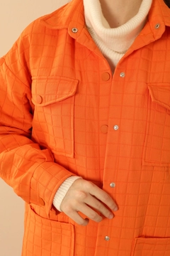 A wholesale clothing model wears KAM10496 - Shirt - Orange, Turkish wholesale Shirt of Kaktus Moda