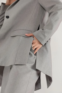 A wholesale clothing model wears KAM10700 - Jacket - Gray, Turkish wholesale Jacket of Kaktus Moda